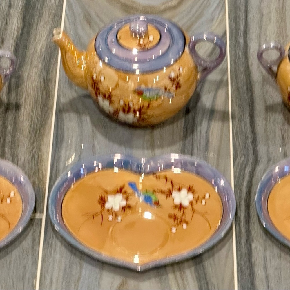 Mini Japanese Lusterware 8 Piece Teapot Set, Coffee Cups Creamer, Sugar, 2 lids